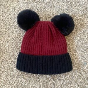Maroon and Black Pom Pom Beanie